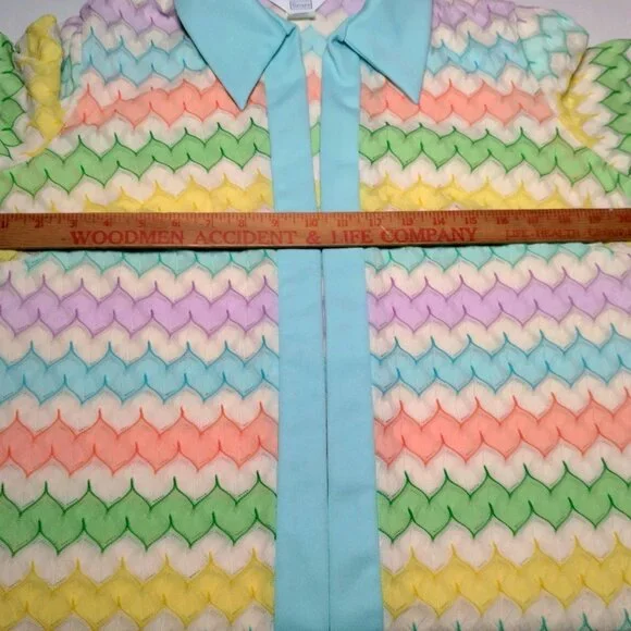 Vintage Sears Shirt Size 20 Open Front Zig Zag Pastel Semi Sheer Grannycore Top - Picture 4 of 16